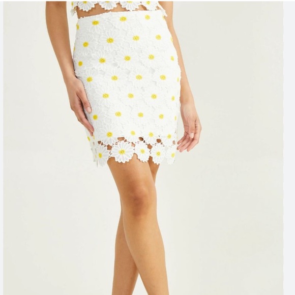 Altar'd State Dresses & Skirts - Altar'd State White and Yellow Daisy Crochet Cut Out Mini Skirt Size XS